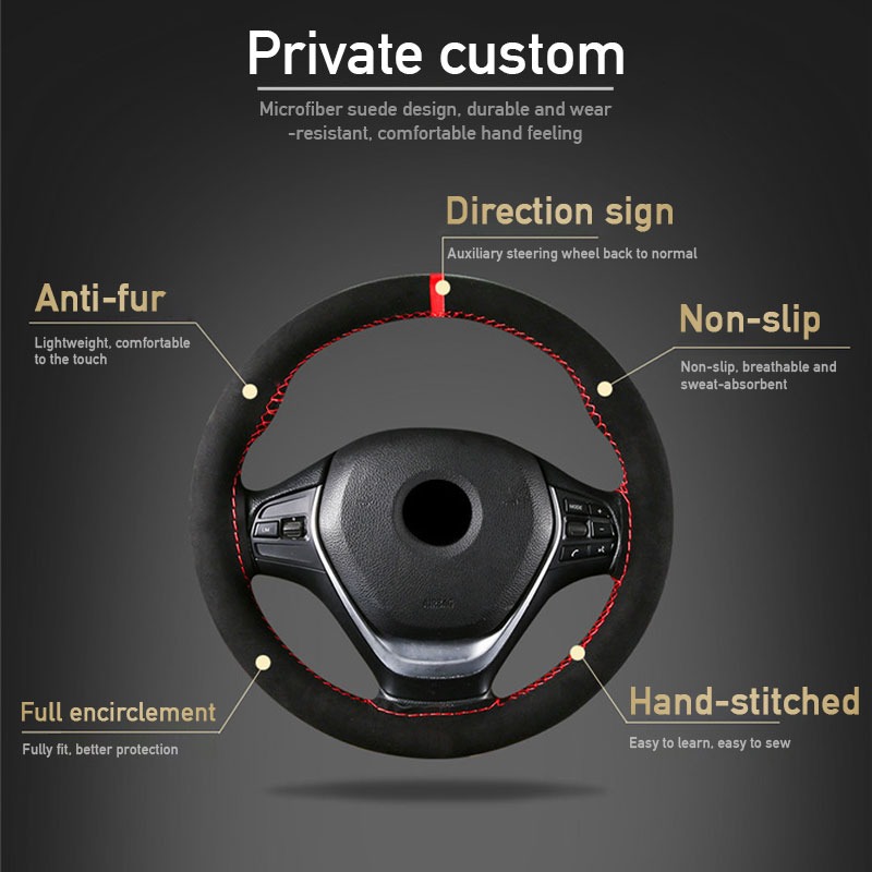 Suede Leather Car Steering Wheel Cover Braid 38cm DIY With Needle Thread