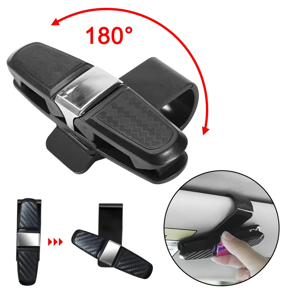  Multi-functional Carbon Fiber Car Glasses Eyeglasses Frame Mount Case Holder Sunglasses Clip