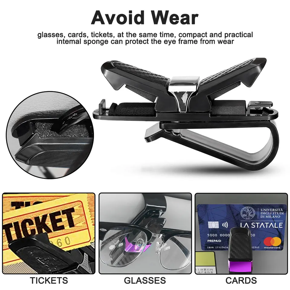  Multi-functional Carbon Fiber Car Glasses Eyeglasses Frame Mount Case Holder Sunglasses Clip
