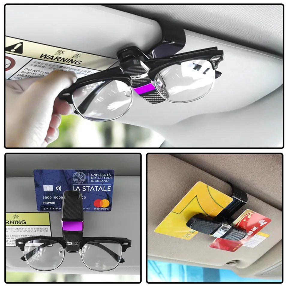  Multi-functional Carbon Fiber Car Glasses Eyeglasses Frame Mount Case Holder Sunglasses Clip