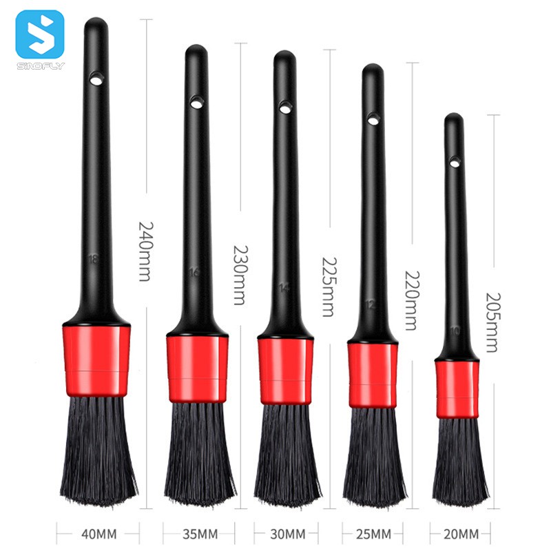 5pcs Black Plastic Handle Car Cleaning Brush Set Auto Wash Detailing Brush Kit