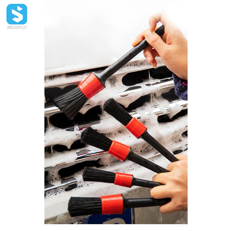 5pcs Black Plastic Handle Car Cleaning Brush Set Auto Wash Detailing Brush Kit