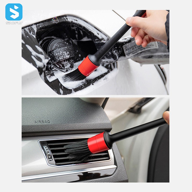 5pcs Black Plastic Handle Car Cleaning Brush Set Auto Wash Detailing Brush Kit
