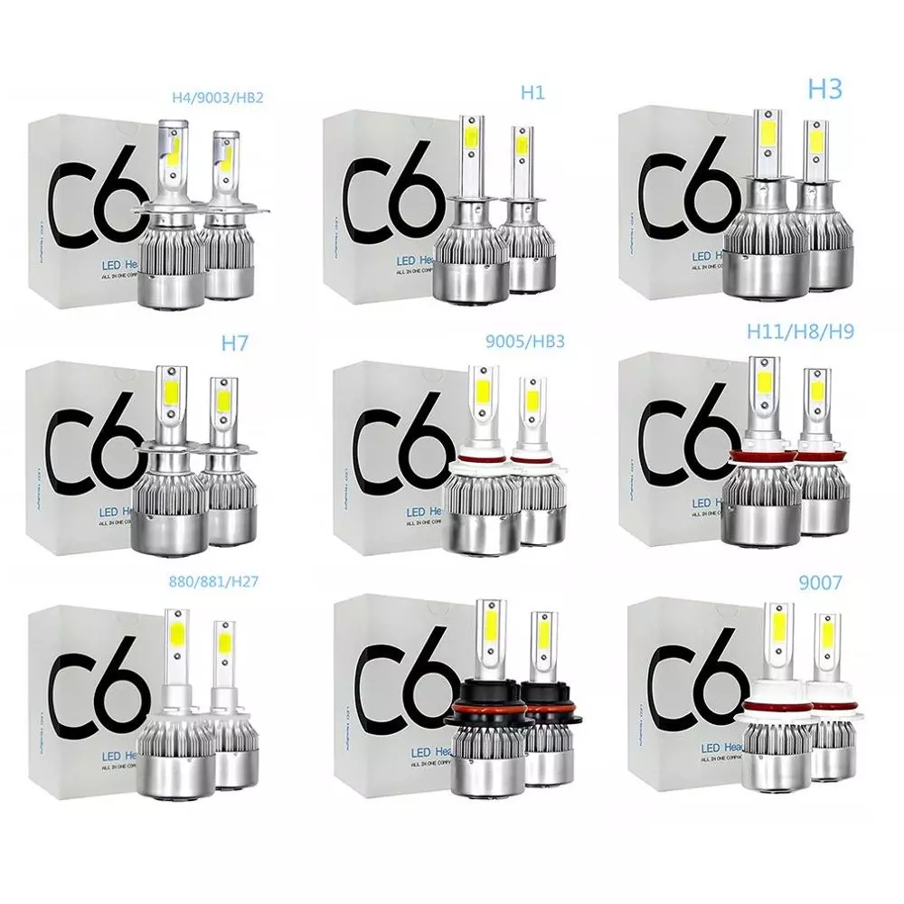 C6 H3 Led Headlight Bulbs H7 Led Car Lights H4 880 H11 Hb3 9005 Hb4 9006 H13 6000K 12V 24V Auto Headlamps