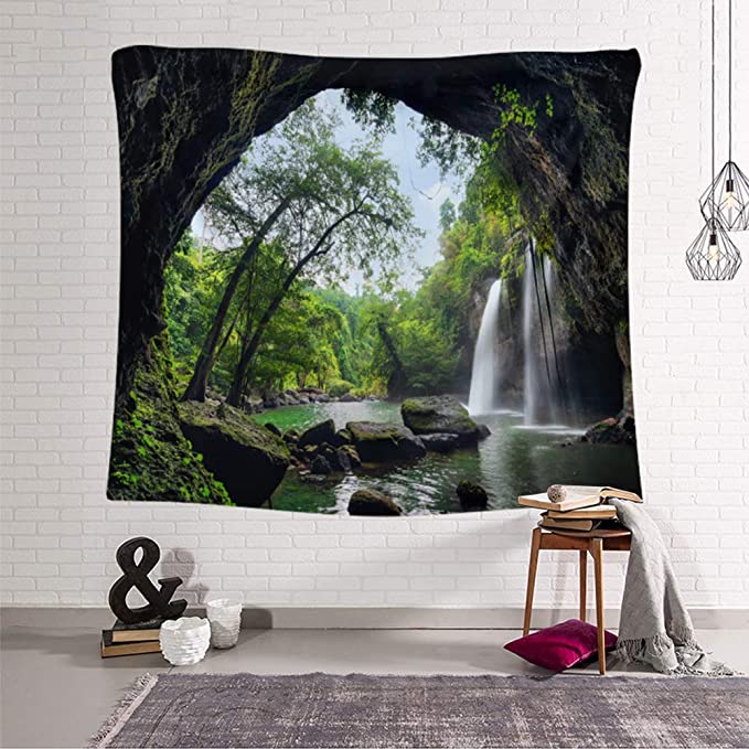 Fast Delivery Indoor Decoration Tropical Rainforest Waterfall Tapestry