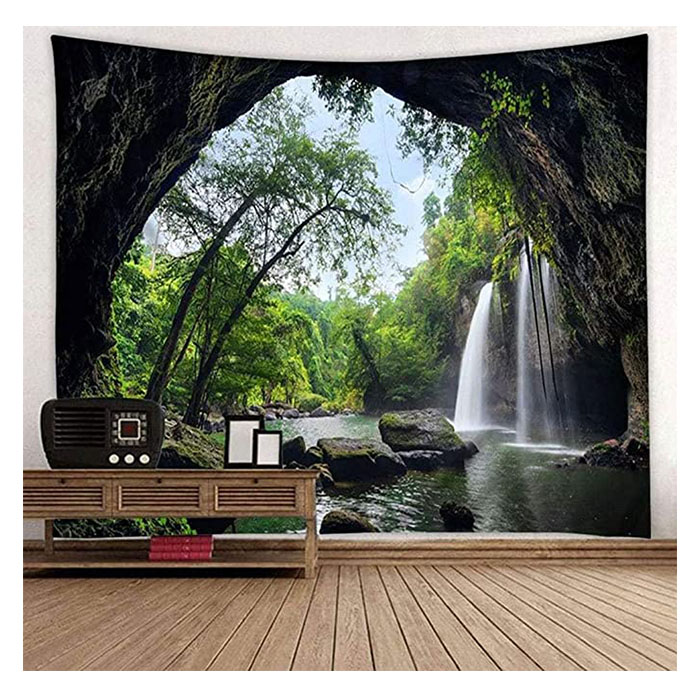 Fast Delivery Indoor Decoration Tropical Rainforest Waterfall Tapestry