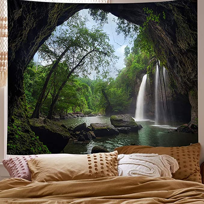 Fast Delivery Indoor Decoration Tropical Rainforest Waterfall Tapestry