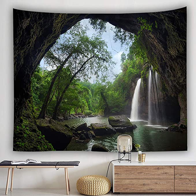 Fast Delivery Indoor Decoration Tropical Rainforest Waterfall Tapestry