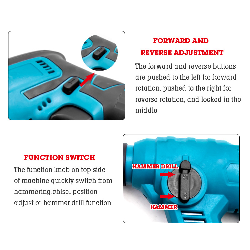 Brushless Motor 21V Cordless Electric Rotary Hammer Percussion Drill with SDS-Plus Chuck and 2PCS Batteries