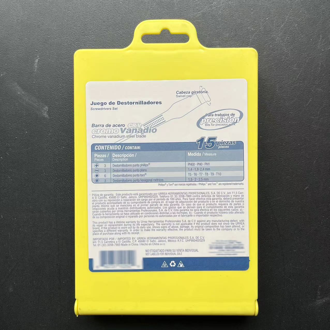 15PC Household precision screwdriver manual tool set yellow black T5 T6 T7 T8 T9 T10