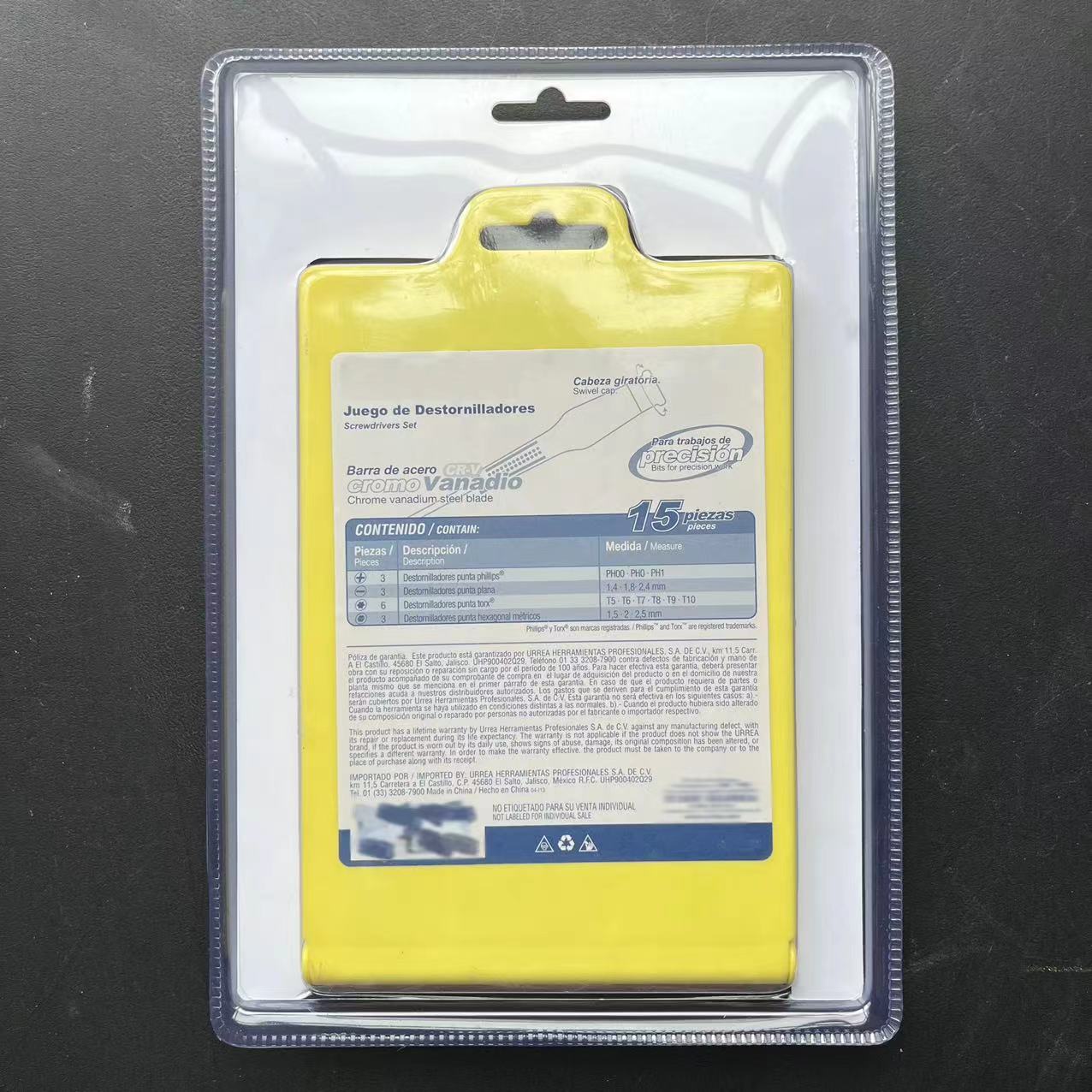 15PC Household precision screwdriver manual tool set yellow black T5 T6 T7 T8 T9 T10