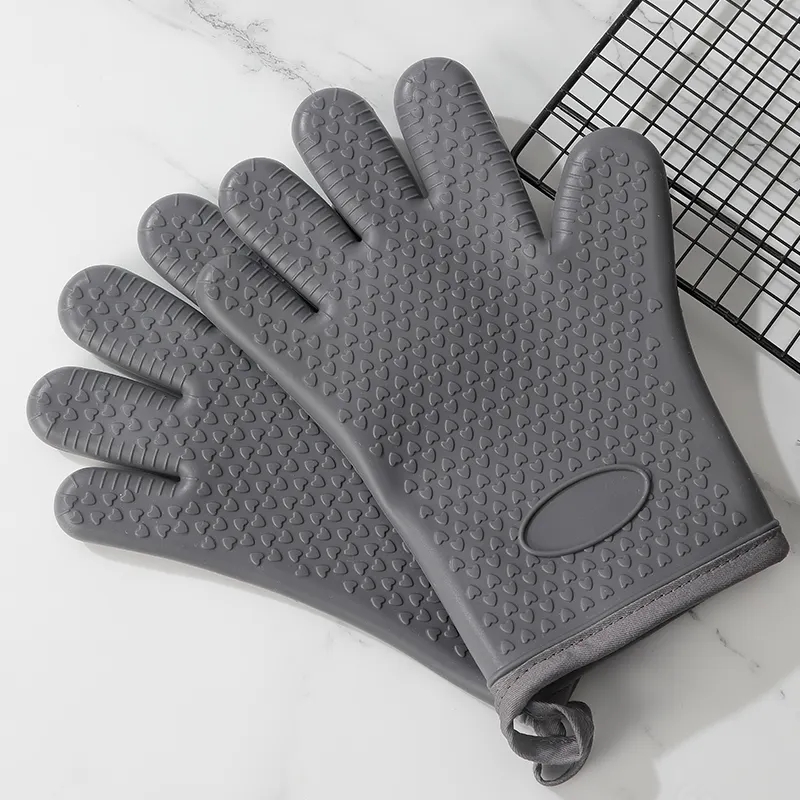 hot sell long flexible five-finger silicone Gloves oven mitts for kitchen baking