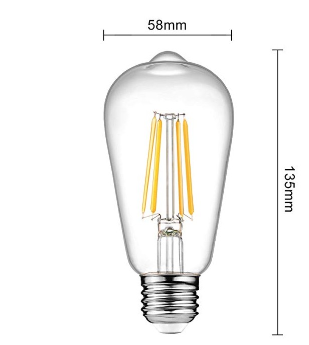 High brightness dimmable 4w 6w 8w e27 bulb light ST64 LED Filament lamp