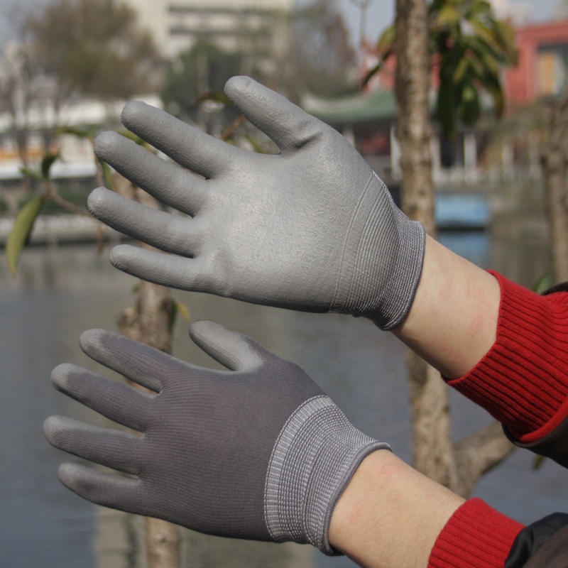 SRSAFETY 13 gauge Grey   Work Gloves Machine Knitted Shell grey PU Gloves PU Grip Glove for Automotive Industr