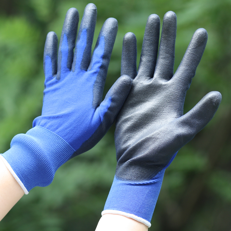 SRSAFETY Construction Industry Assembly Black Polyurethane Grip Palm Fit Coated Work Safety Hand Nylon Knit PU Gloves