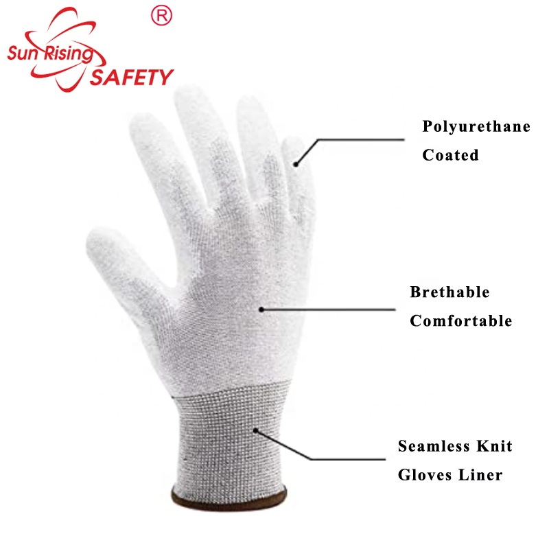 SRSAFETY ESD Anti Static Gloves Polyurethane Coated Carbon Fiber Safe Work Gloves for Computers Electronics