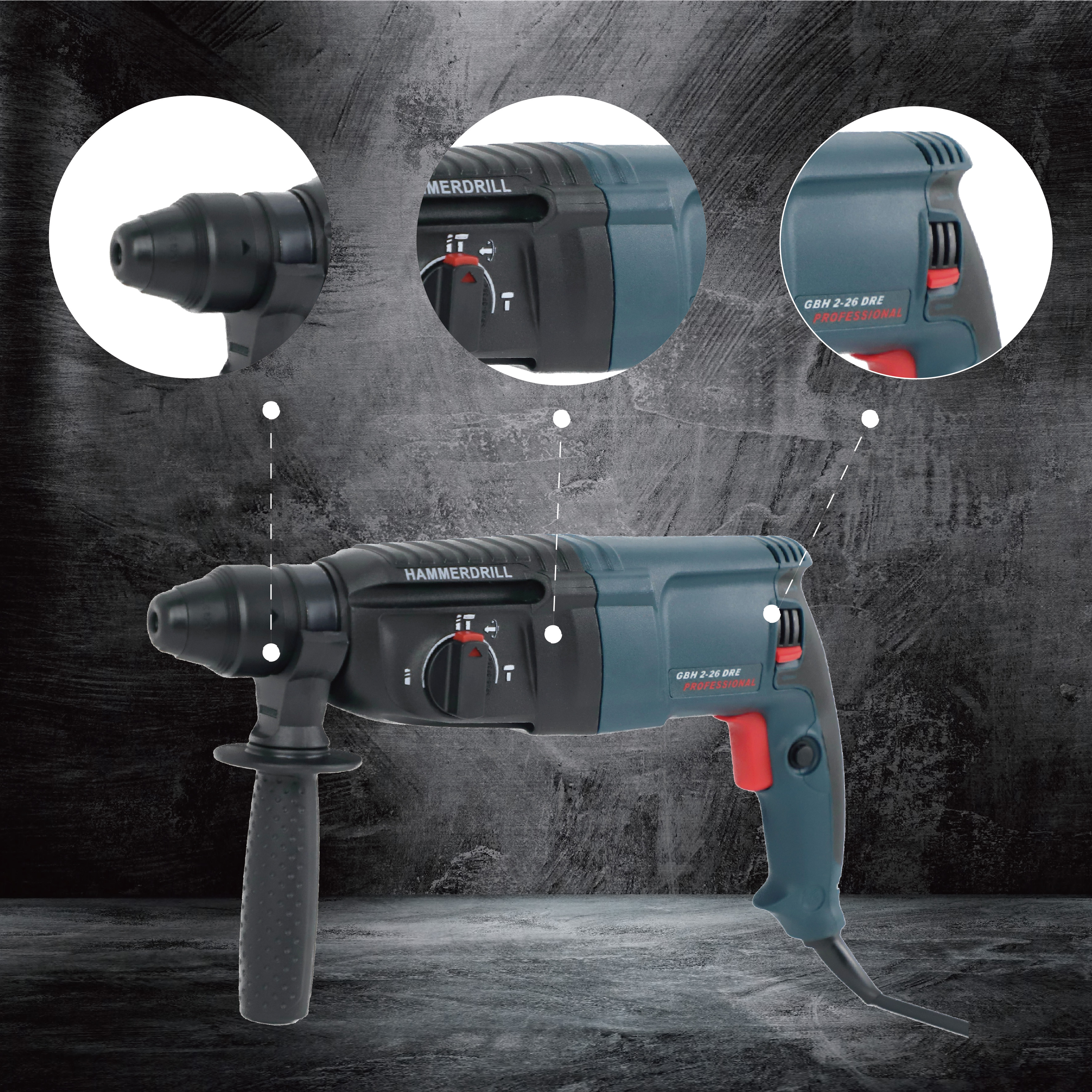 Portable SDS Plus 800W Rotary Hammer Drilling Machine 2-26 Electric Rotary Hammer