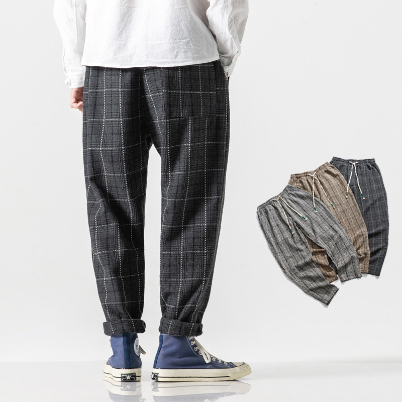 New   leisure wear Breathable Casual Trousers Drawstring Plaid Sport Harem Pants For Men Outdoor