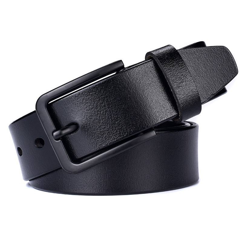 New Design  Pin Buckle Men's Casual Black Real Cowhide Genuine Leather Belt For Men