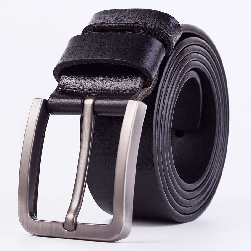 New Design  Pin Buckle Men's Casual Black Real Cowhide Genuine Leather Belt For Men