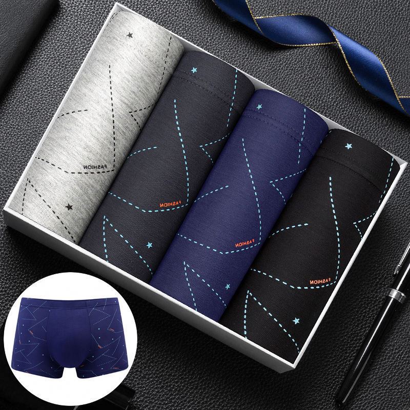 4 Boxed Breathable Mid Waist U Embossed Men's Boxer Briefs Underwear Modal Men's Underwear