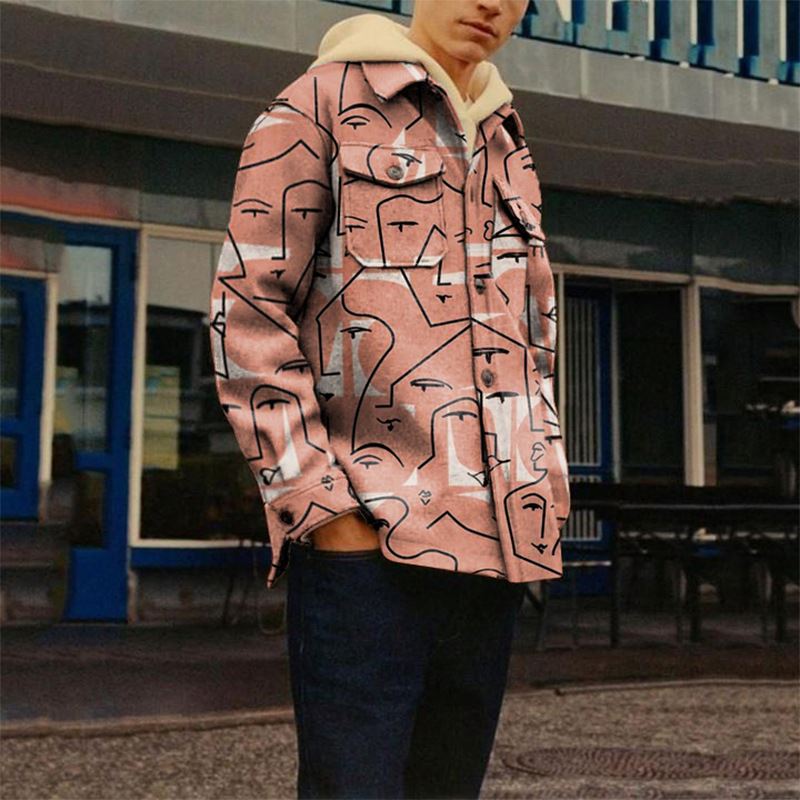 Shirt Jacket Men Autumn Fashion Casual Men Coats and Jackets Print Collar Korean Newest Design Turn Down Hip-hop Boys fo
