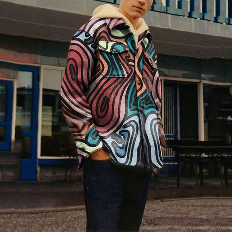 Shirt Jacket Men Autumn Fashion Casual Men Coats and Jackets Print Collar Korean Newest Design Turn Down Hip-hop Boys fo