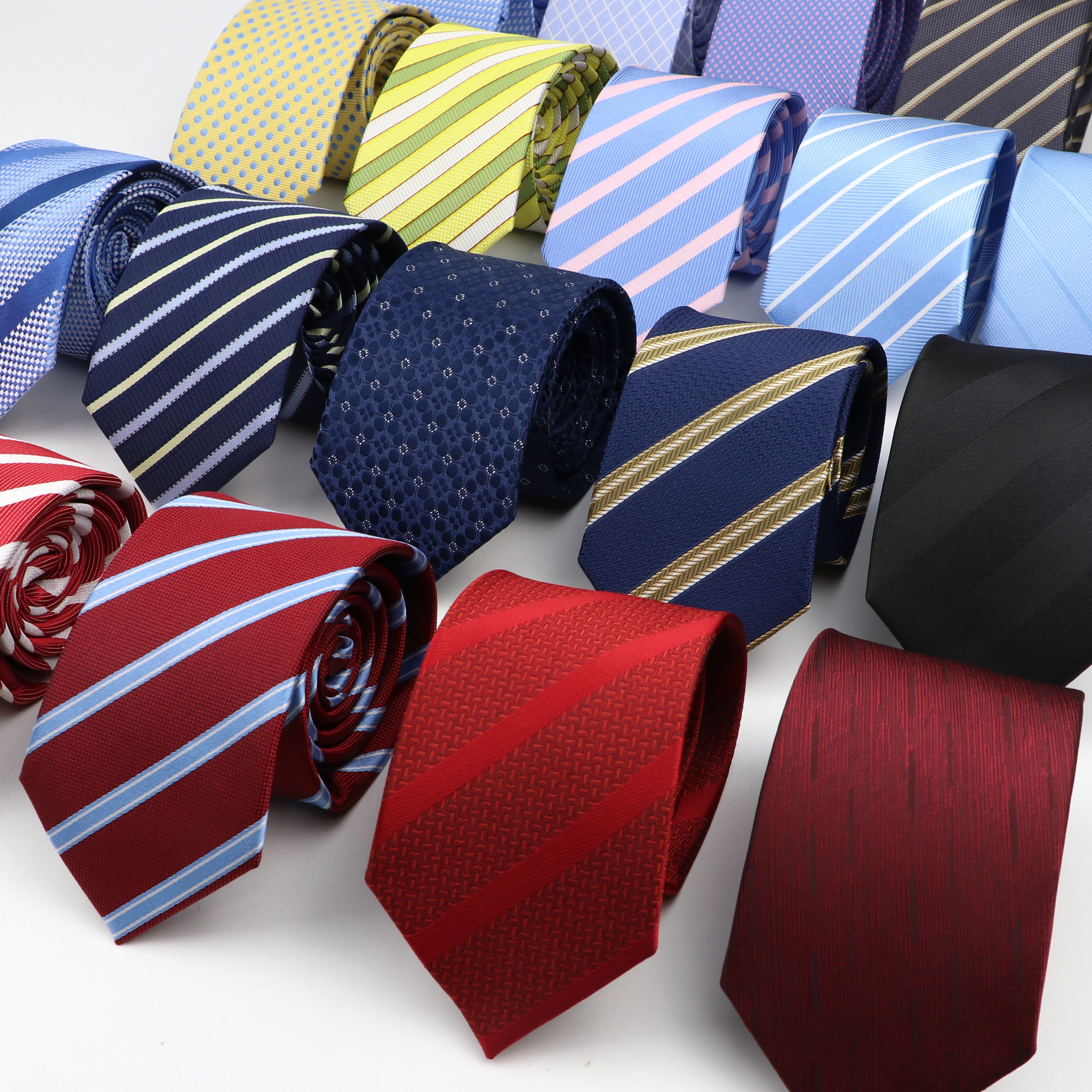 New Men's Tie Classic Red Blue Black Solid Color Stripe 7cm Jacquard Necktie Daily Wear Business Formal Wedding Tie Gift