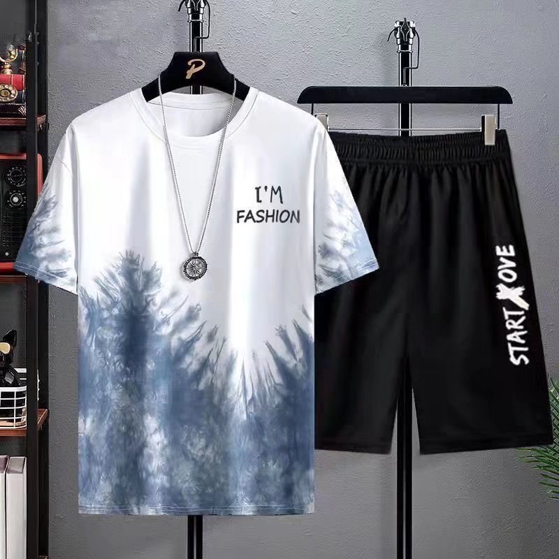 New Leisure Short-sleeved Sports Wear Suit Men's Summer Thin T-shirt&Shorts Two Piece Set