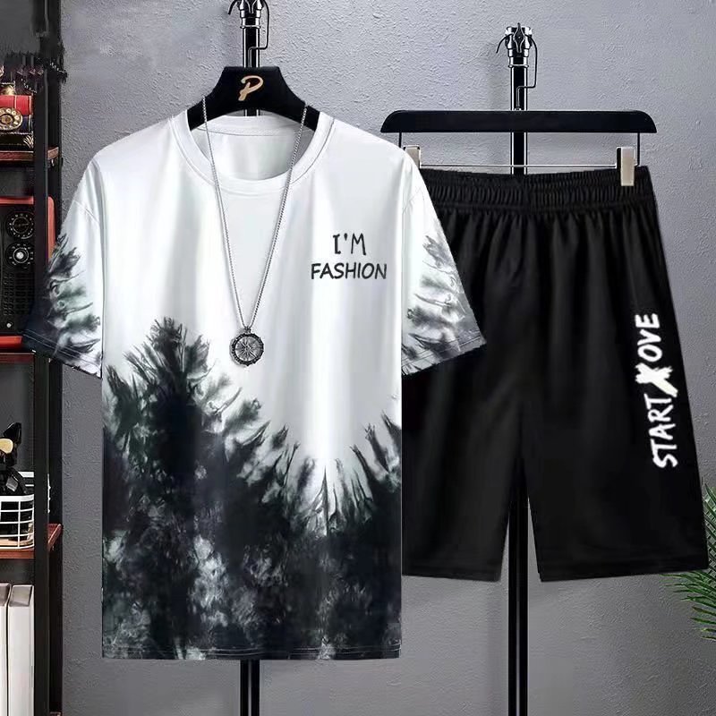 New Leisure Short-sleeved Sports Wear Suit Men's Summer Thin T-shirt&Shorts Two Piece Set