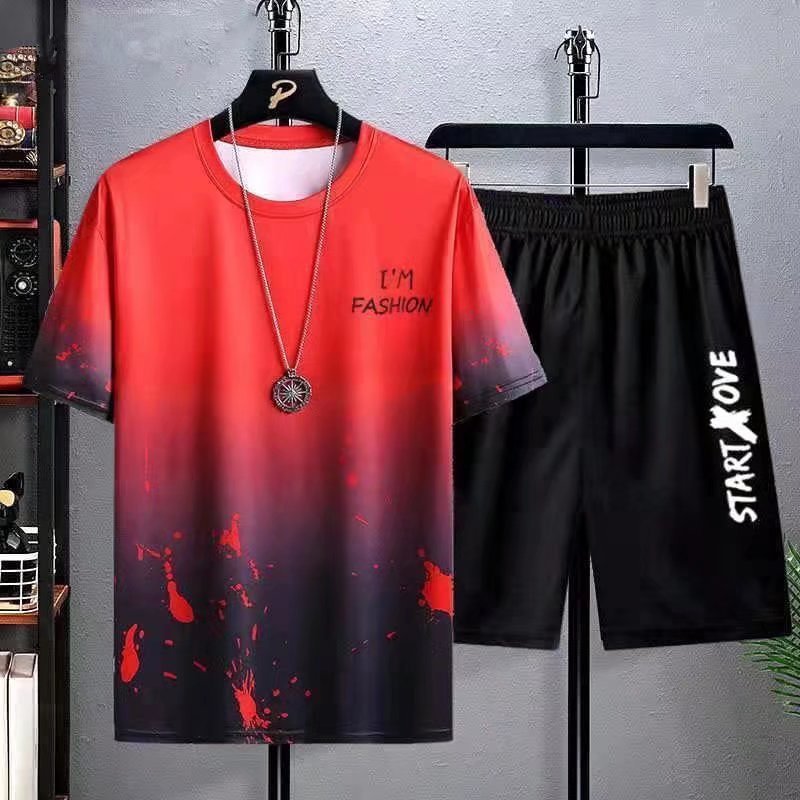 New Leisure Short-sleeved Sports Wear Suit Men's Summer Thin T-shirt&Shorts Two Piece Set