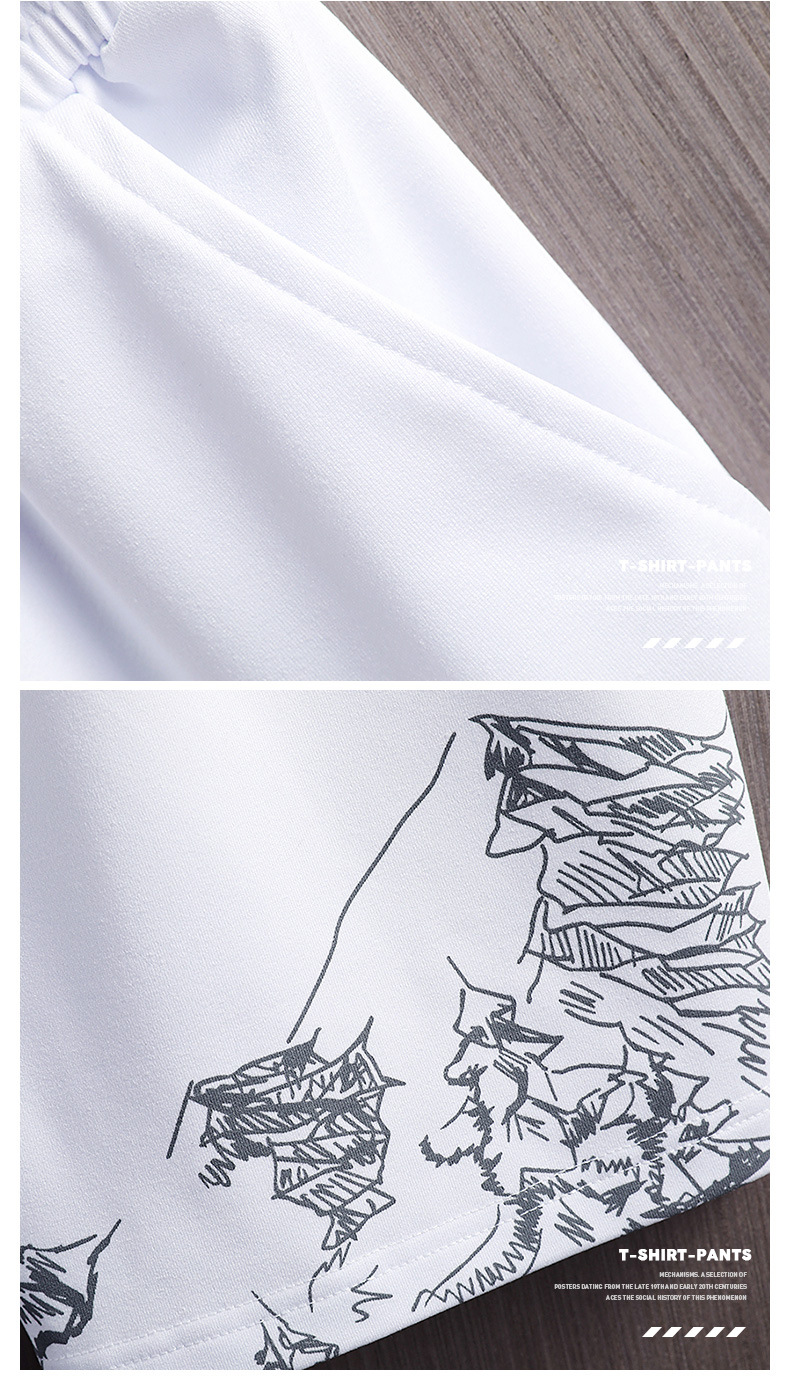 Breathable Casual T Shirt Running Set Harajuku Male Suit Men's 2pcs Set T-shirt + Shorts Set