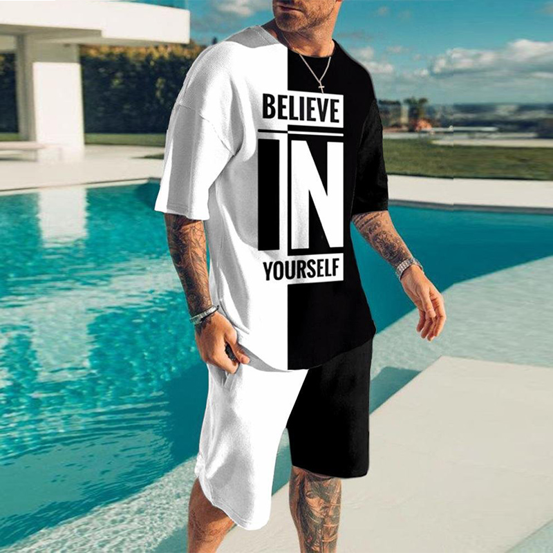 Hot Style  Size Soft and Comfortable Short-sleeved Men's Two-piece Suit