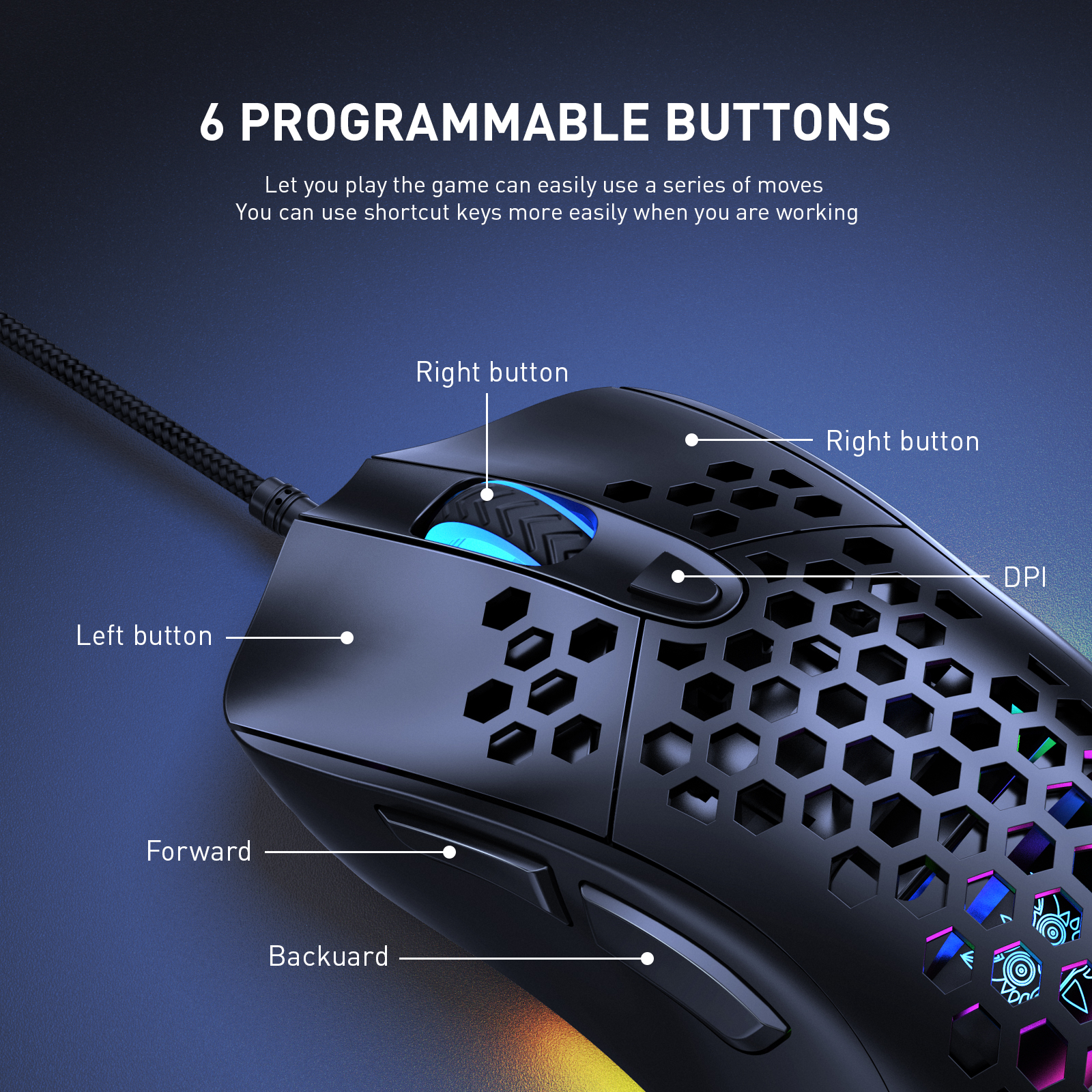 Overseas warehouse Onikuma CW906 Wireless Rgb Lightweight Honeycomb Mice 7200 Dpi Programmable 7 Buttons Wired Computer 