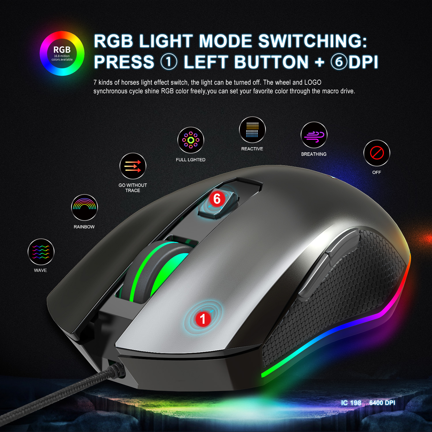 High Quality  Price 6400Dpi Adjustable Wired Gamer Accessories Mouse