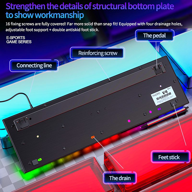 V4 cheap Colorful Rainbow Backlight Ergonomic Usb Wire Tablet Pc Computer Waterproof Rgb Mechanical Feel Gaming Keyboard