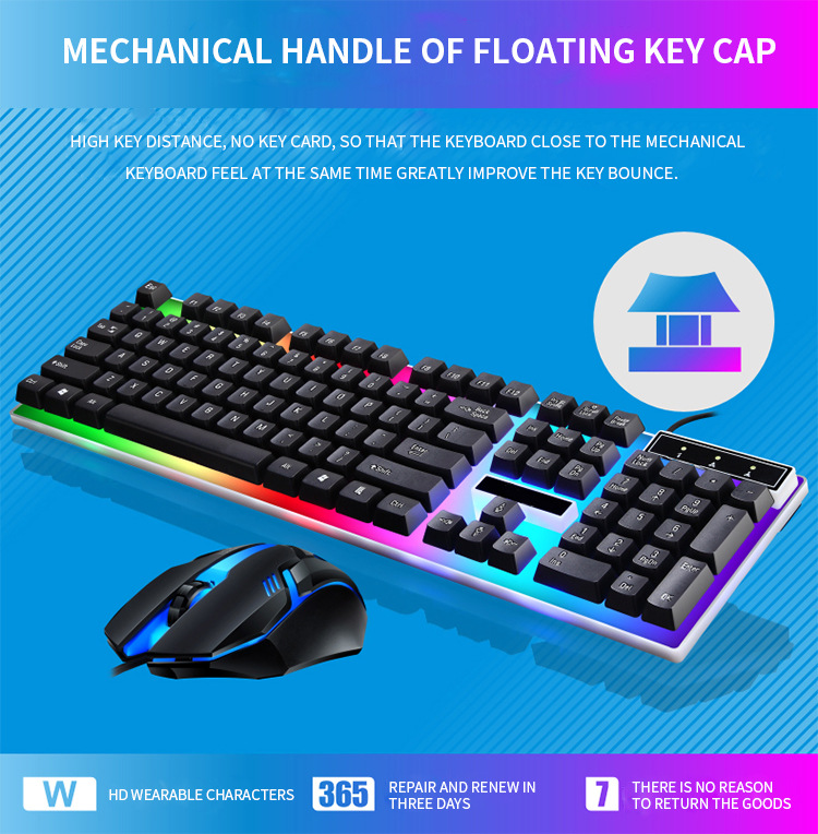 Original  200 different types keyboard g21b LED light Gaming keyboard and Mouse Combos English package