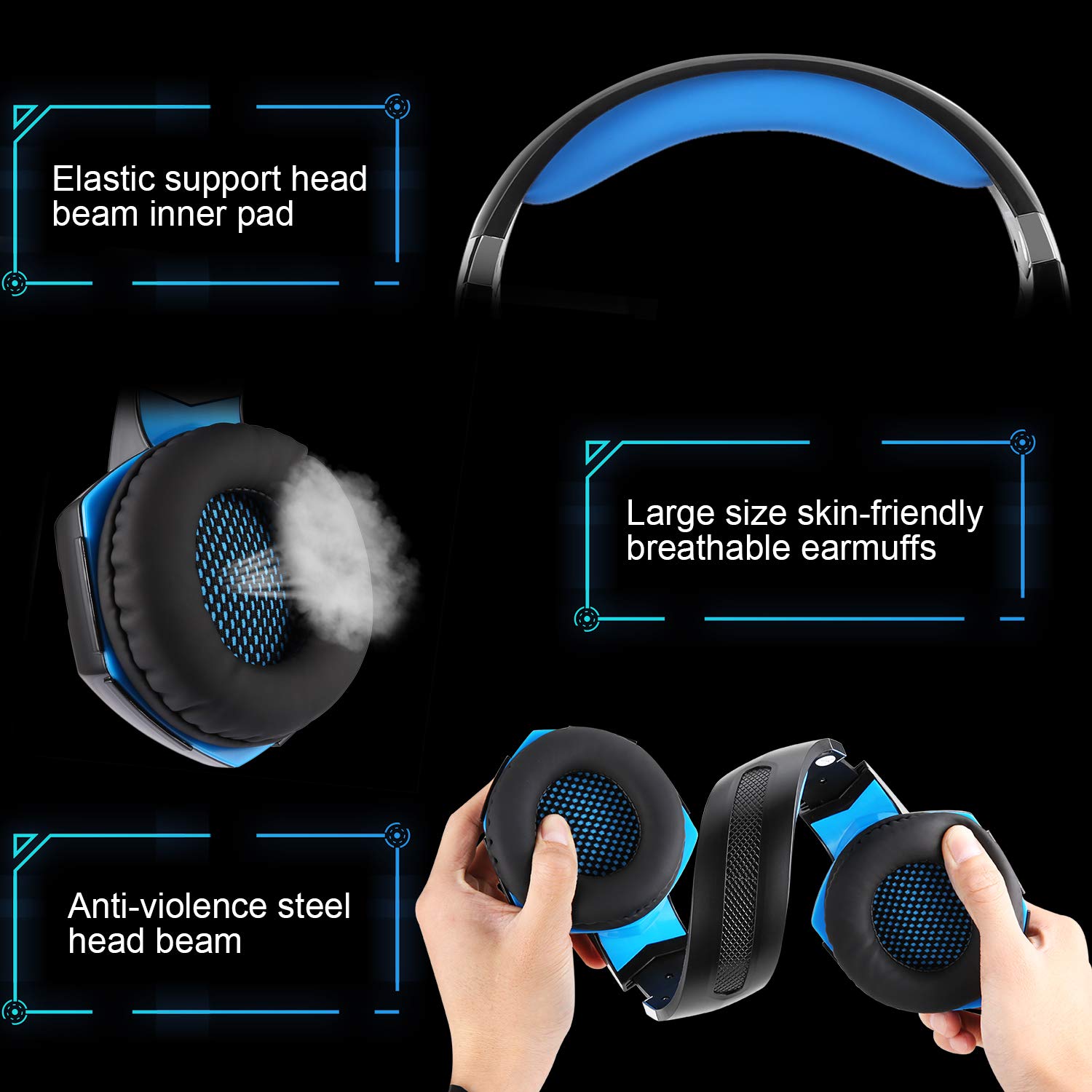 KOTION EACH G2000 Gaming Headphones With Mic LED Light Over Ear Wired Headset For PC Game