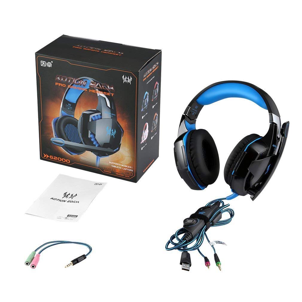 KOTION EACH G2000 Gaming Headphones With Mic LED Light Over Ear Wired Headset For PC Game