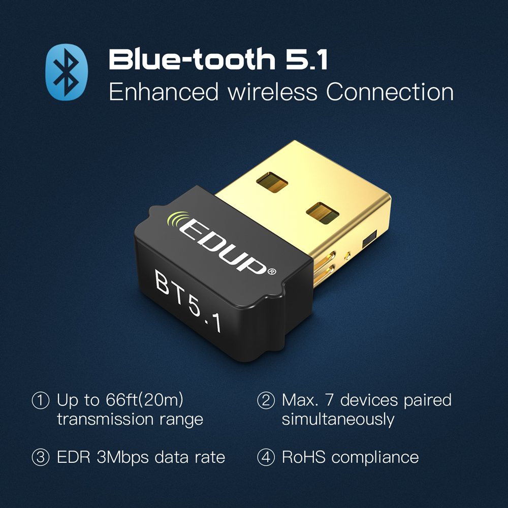 EDUP RTL8761B Universal Wireless BLE BT adapt Dongle Receiver USB Bluetooth 5.1 Adapter