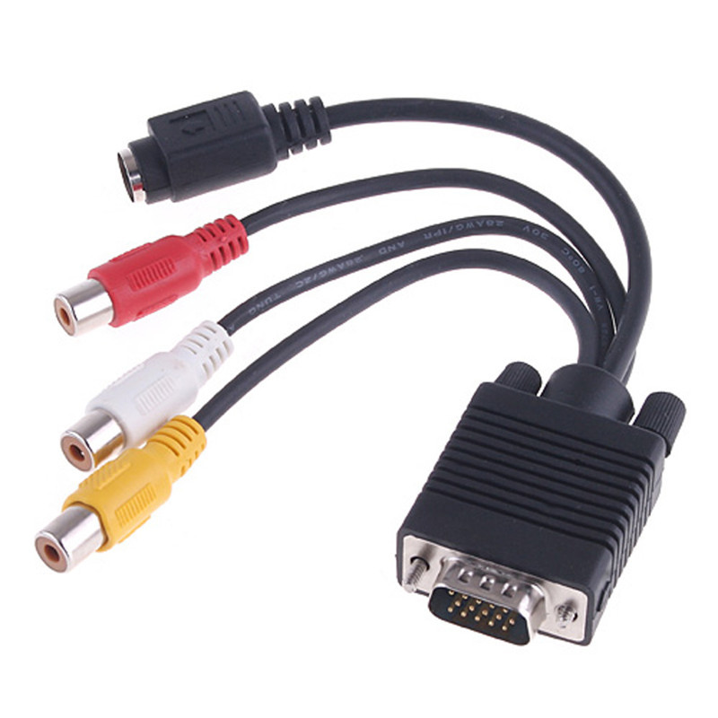 VGA Male to S-Video 3 RCA Female VGA to S Video 3 RCA Converter AV TV Out Cable Adapter for TV PC Computer Video AV Proj
