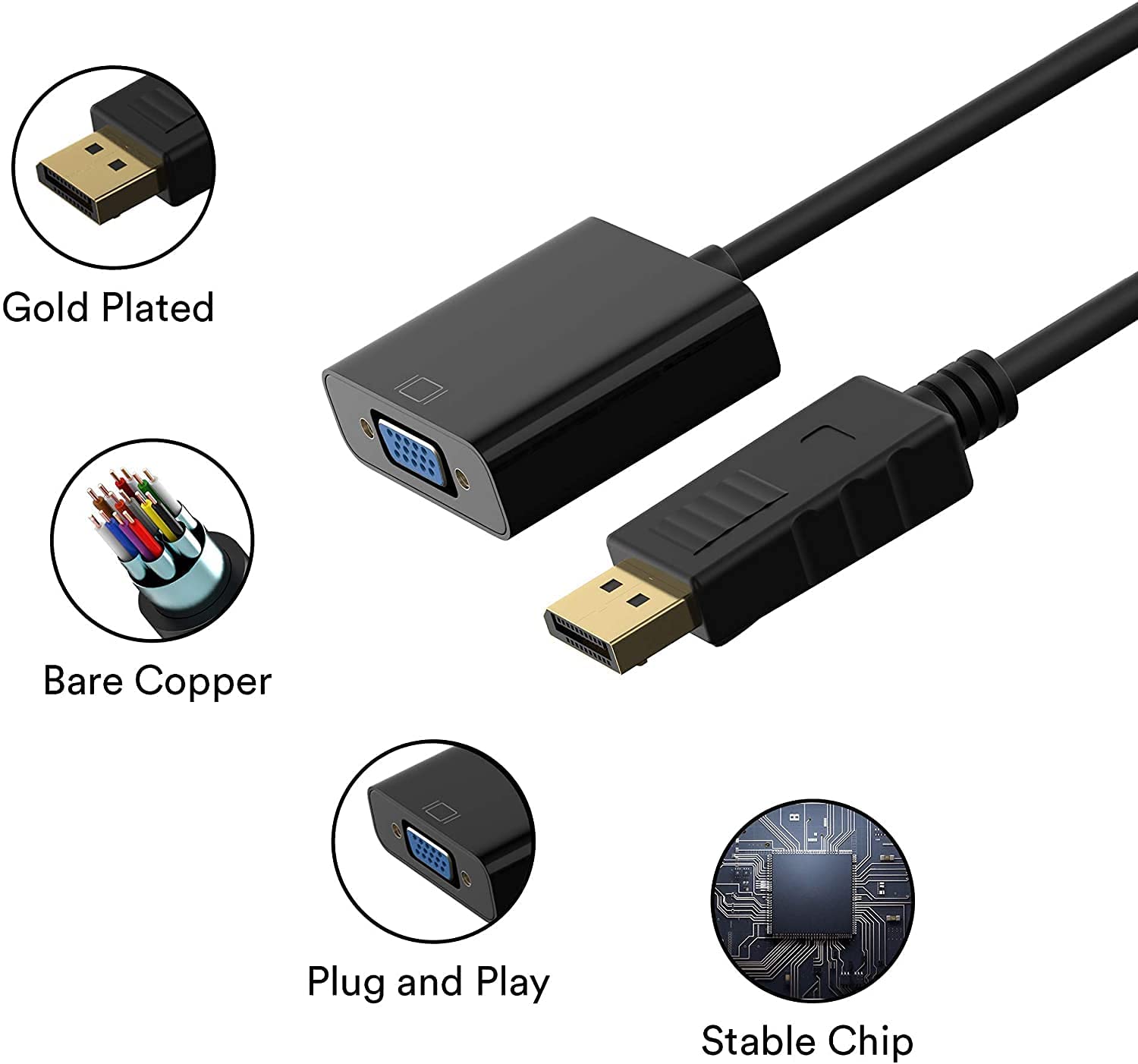 DP to VGA Adapter Cable 1080P DisplayPort Male to VGA Female Converter Adapter For Projector DTV TV HDTV Laptop