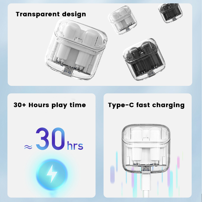 YX06 2022 Good Quality Handsfree Transparent Earphones TWS Wilress Earbuds Gaming Headphones