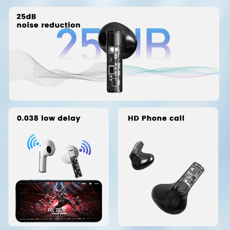 YX06 2022 Good Quality Handsfree Transparent Earphones TWS Wilress Earbuds Gaming Headphones