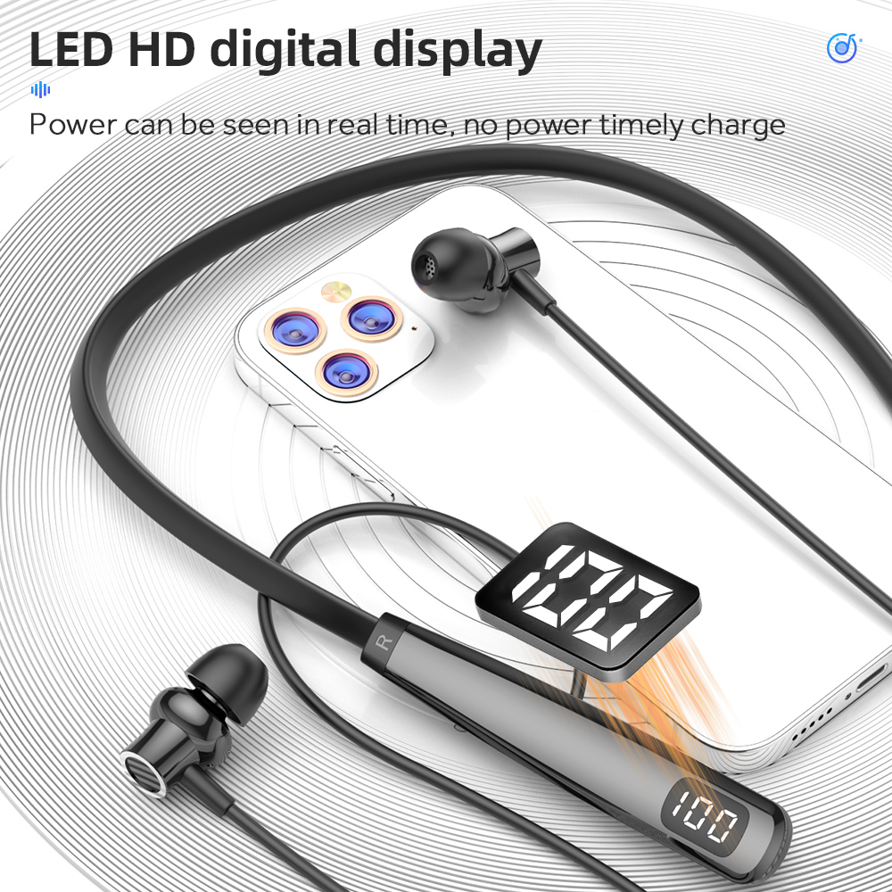 Wireless Headset LED Display Earbuds Ear Hook BT5.3 Neckband Earphones Sport Headphones Noise Cancelling Earphone