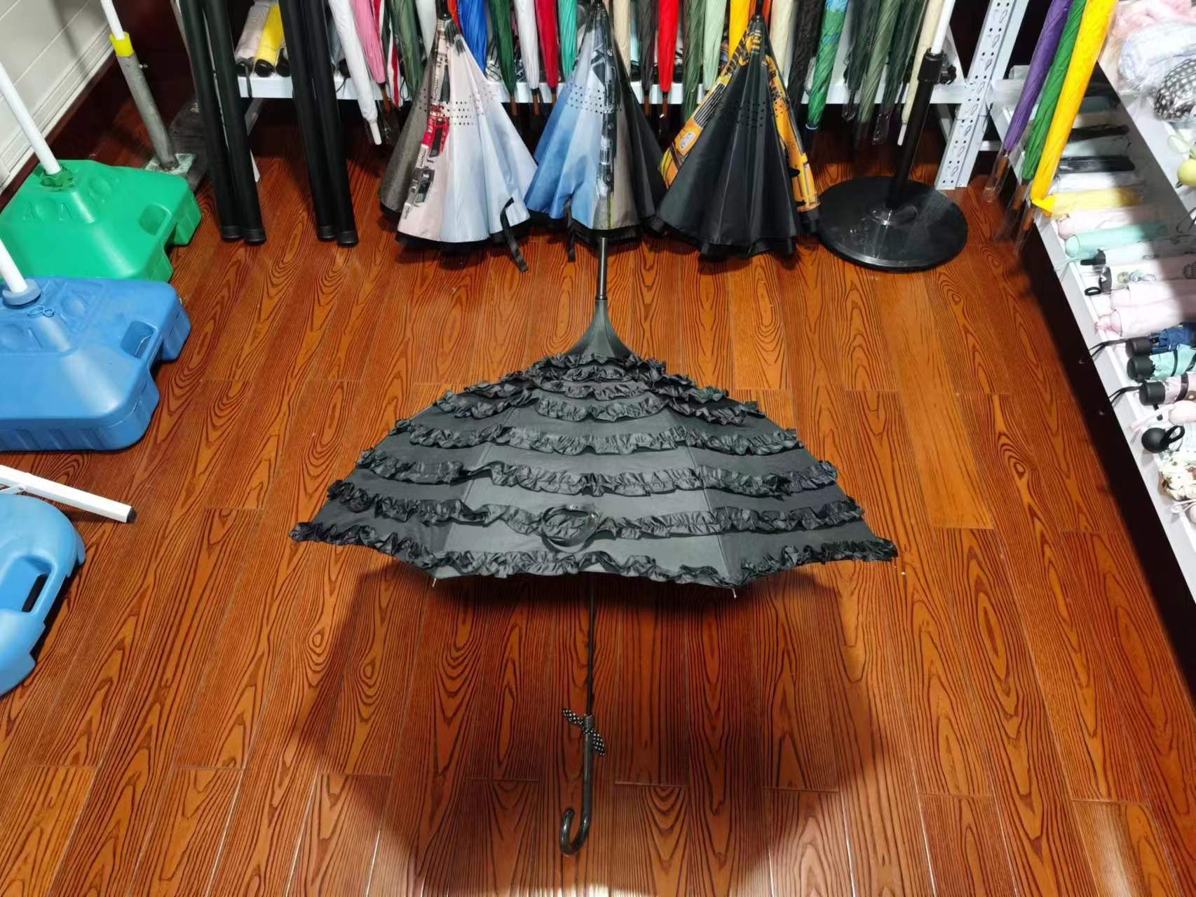 Princess Lace Pagoda Umbrellas For Straight Bar Semi Automatic Long Handle Hook Rain Gear Lady Sunshade umbrella  
