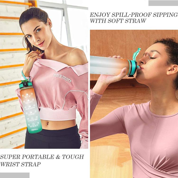 sports plastic botella de agua motivacional flip top water bottles bpa-free plastic with straw