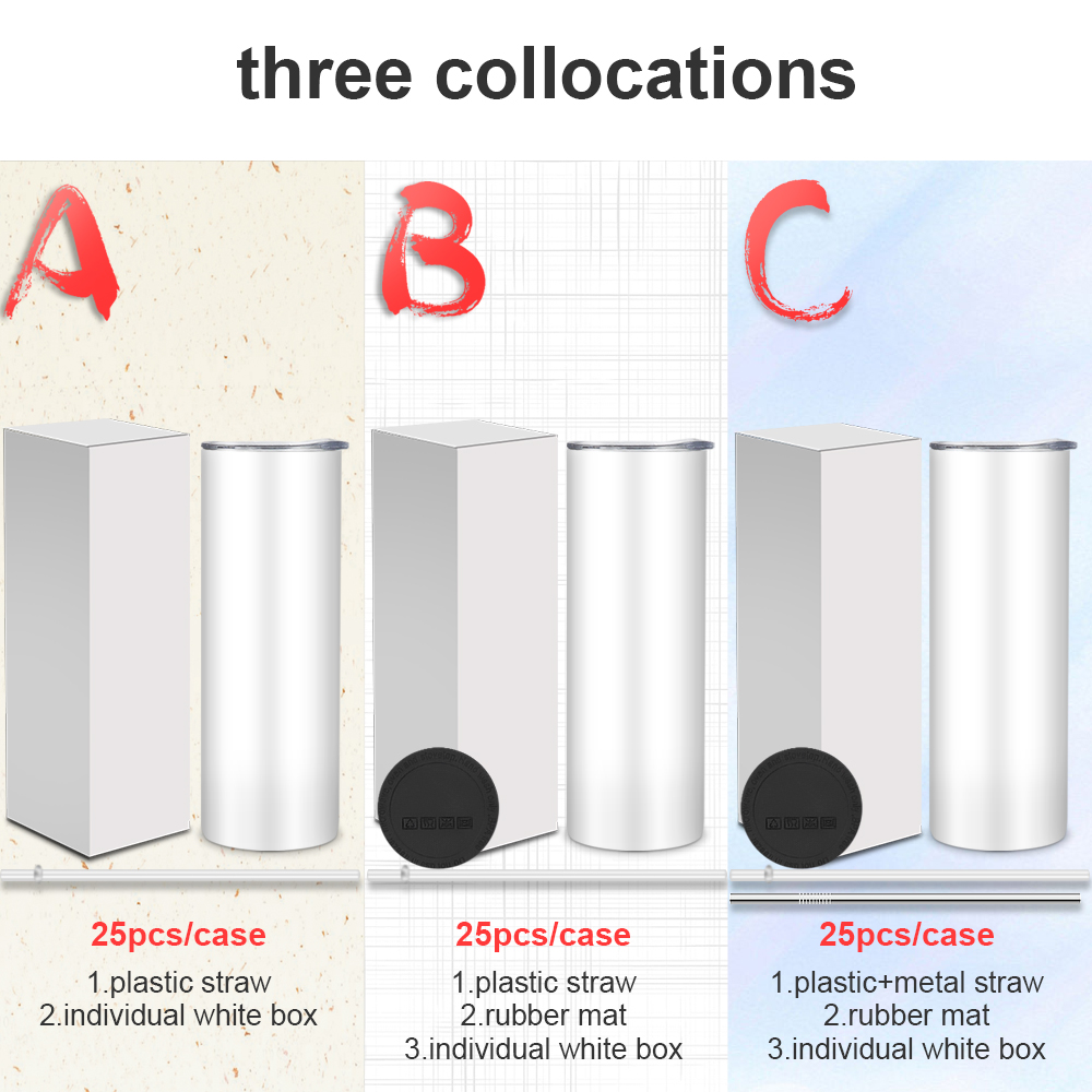 USA 2 Days Delivery 20oz white sublimation blanks stainless steel Water Bottles skinny straight sublimation tumblers wit