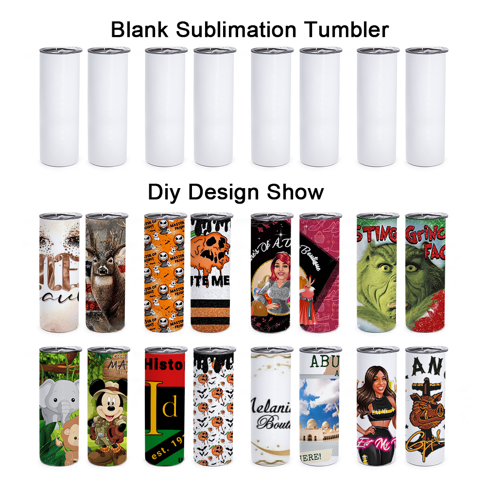 USA 2 Days Delivery 20oz white sublimation blanks stainless steel Water Bottles skinny straight sublimation tumblers wit
