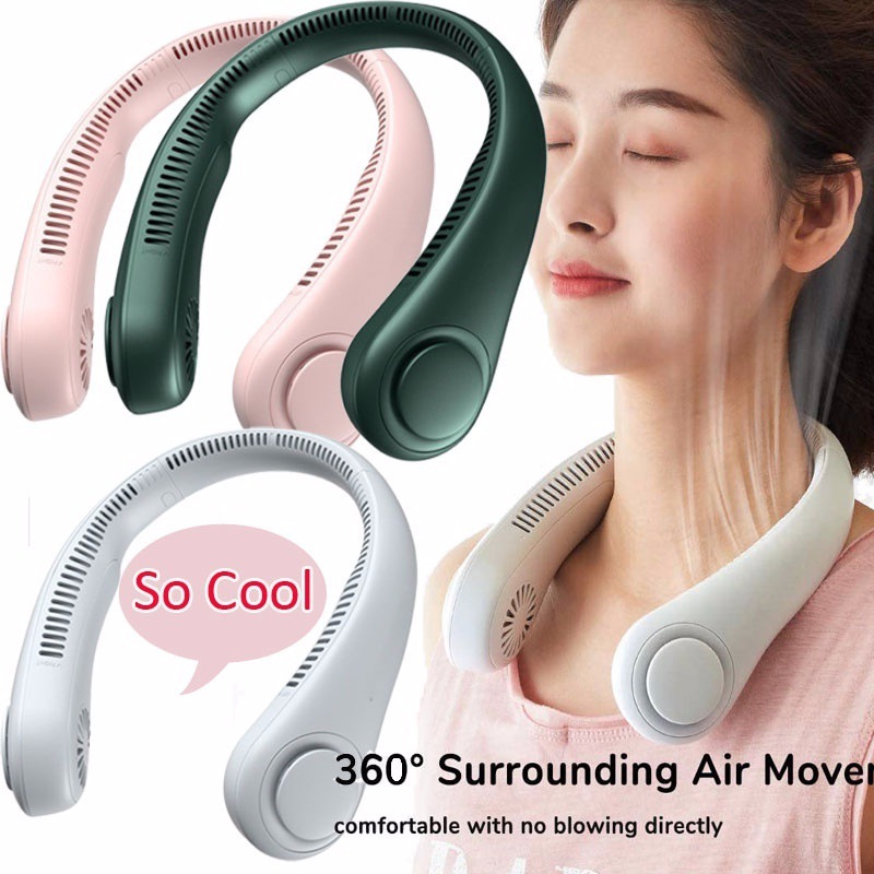 Neck fan portable outdoor sports fan USB rechargeable lazy mini leafless hands-free air-cooled ceiling fan